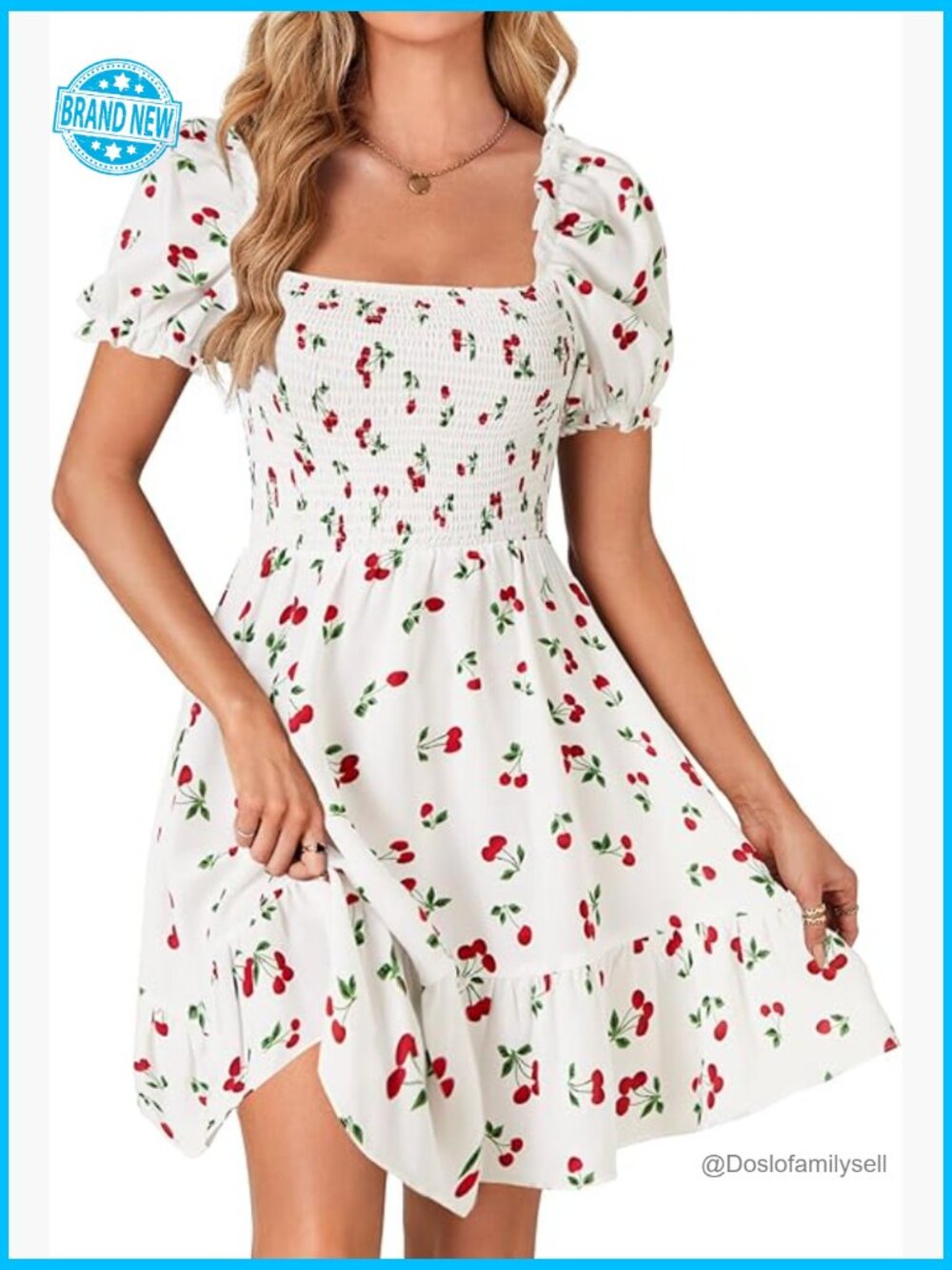 Boho Floral Print Square Neck Smocked Ruffle Mini Sundress Summer Casual